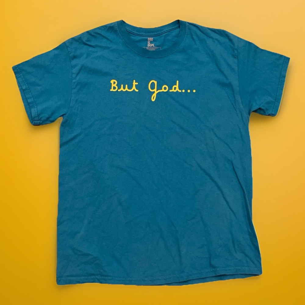 BUT GOD…. By God Is Dope Blue With Yellow Print Short Sleeve  DOPE T-shirt